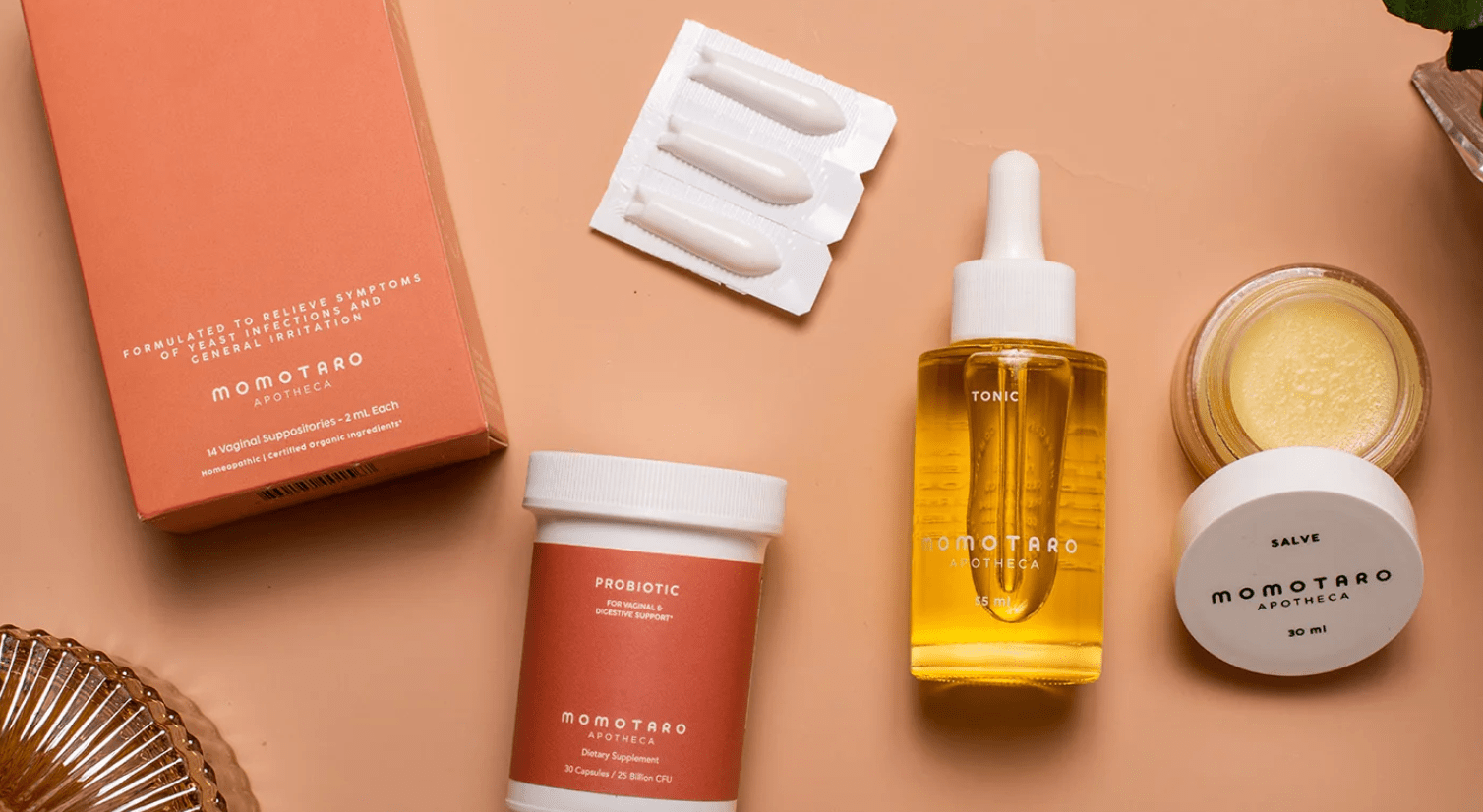 Image of Momotaro Apotheca's salves and oils for vaginal health.