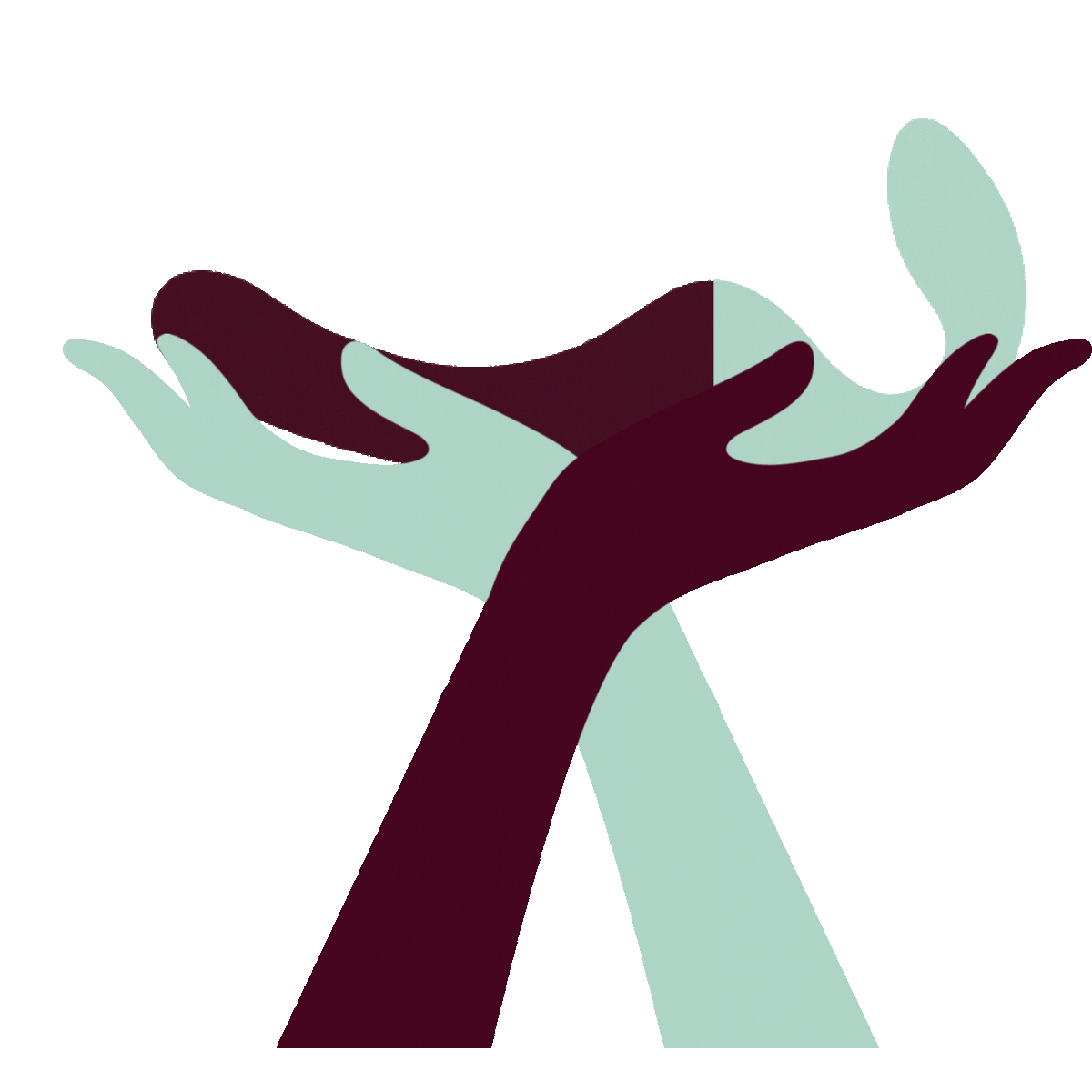 Gif showing mint green and brown silhouettes of hands holding the Banana Split vibrator set in various different connection combos of sizes and shapes.