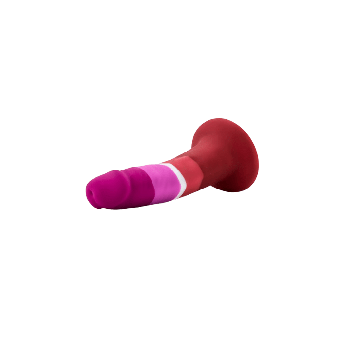 Blush Avant Pride Dildo in the colors of the lesbian pride flag. 