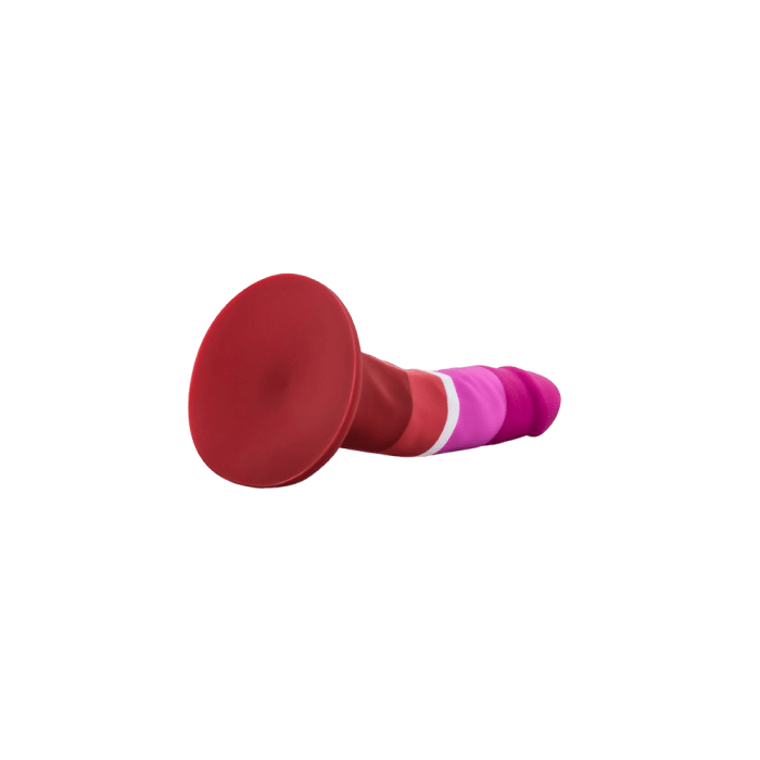 Blush Avant Pride Dildo in the colors of the lesbian pride flag. 