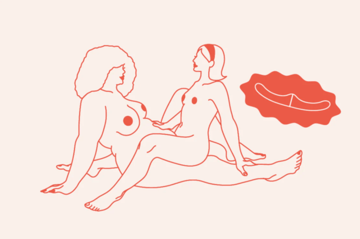 An illustration showing two sapphics/lesbians using the Bananarama in a scissoring position.