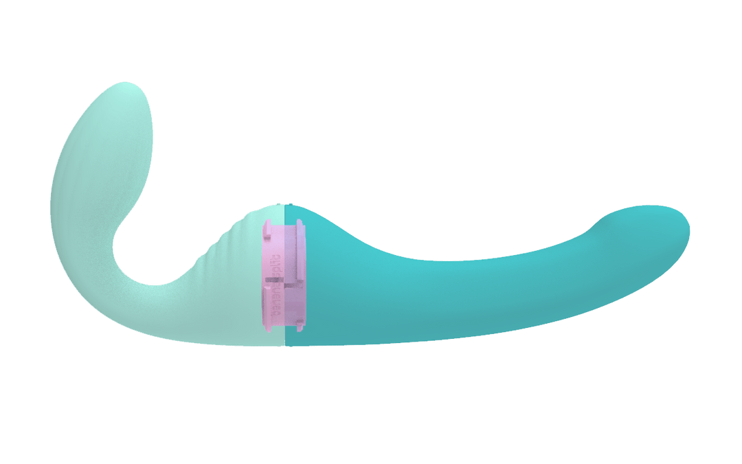 Rendering of the Split modular partner vibrator showing pink internal coupling mechanism